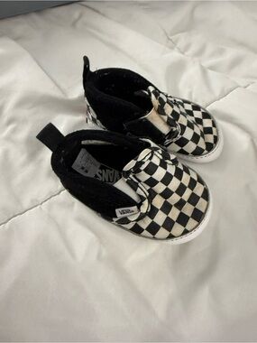 Vans Kids Checkerboard Slip-On Shoes - Black & White